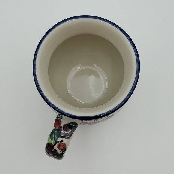 Polish Pottery Burgundy Berry Bubble Mug Purple Red Berries Green Accents - Picture 6 of 9